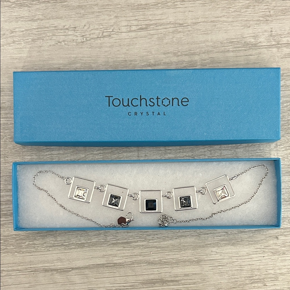 Touchstone Crystal Silver Necklace with Black and Clear Accents